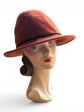 Rust Burnt Orange 100% Wool Fedora Hat Black Braided Band Target Boho Fall